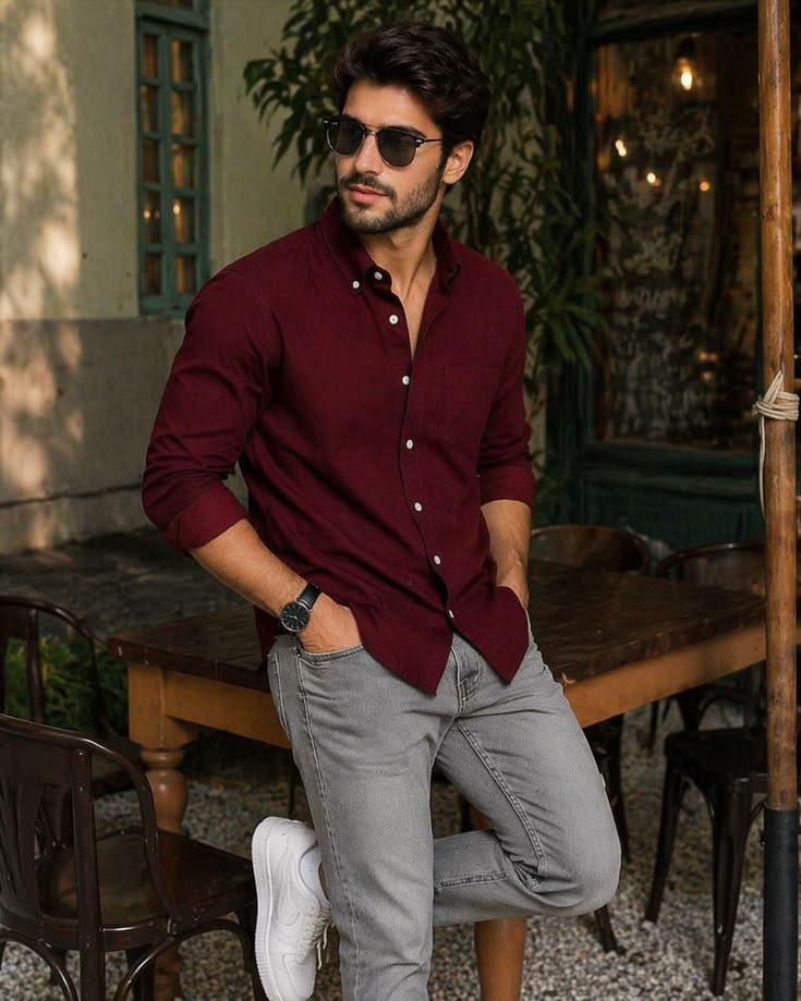 Premium Crushed Linen Shirt Burgundy