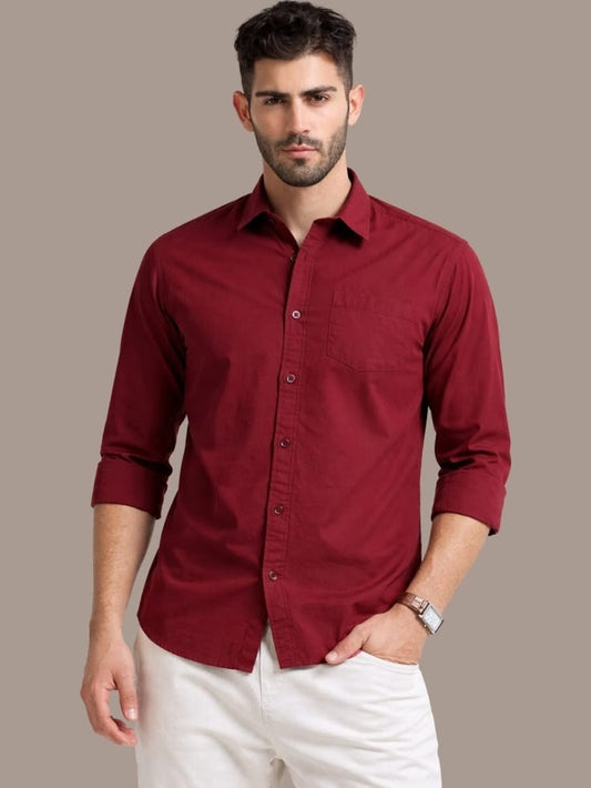 Premium Crushed Linen Maroon Shirt