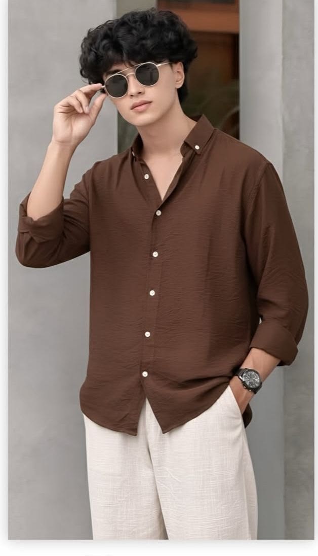 Premium Crushed Linen Brown Shirt