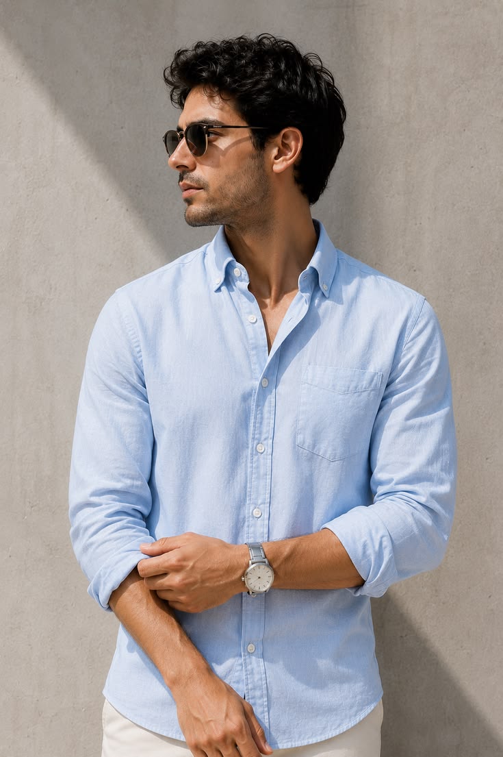 Premium Crushed  Linen Sky blue  Shirt