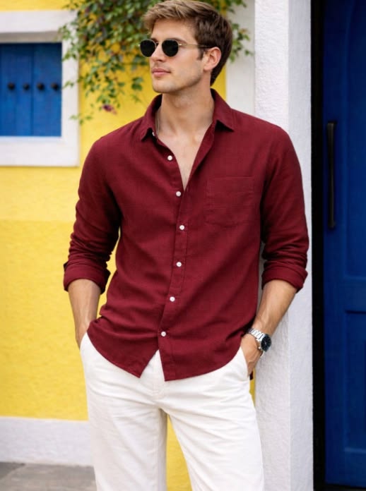 Premium Crushed Linen Maroon Shirt
