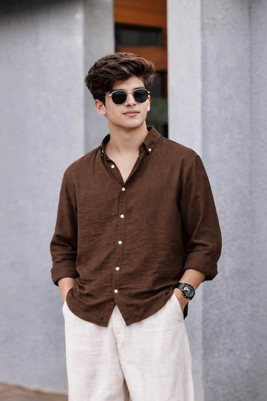 Premium Crushed Linen Brown Shirt