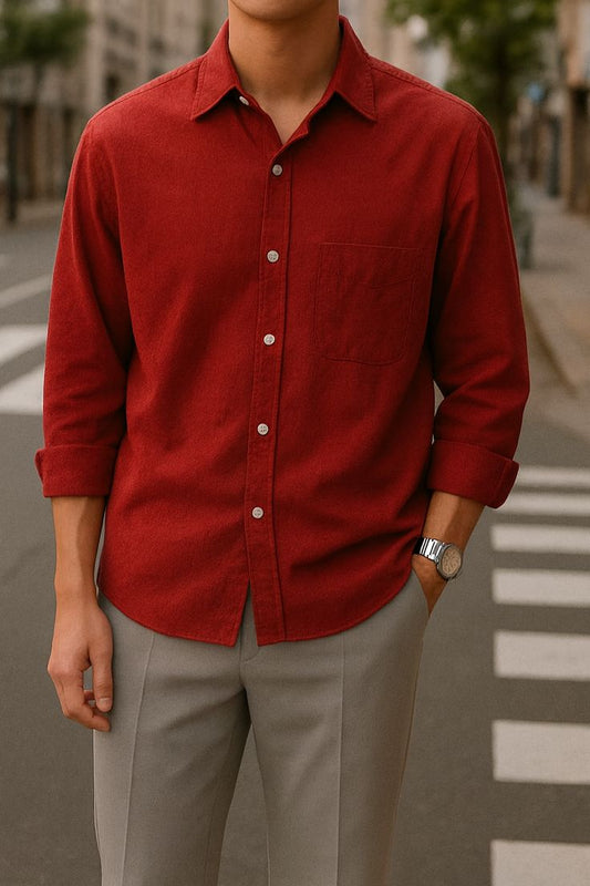 Premium Crushed Linen Wine Red Shirt