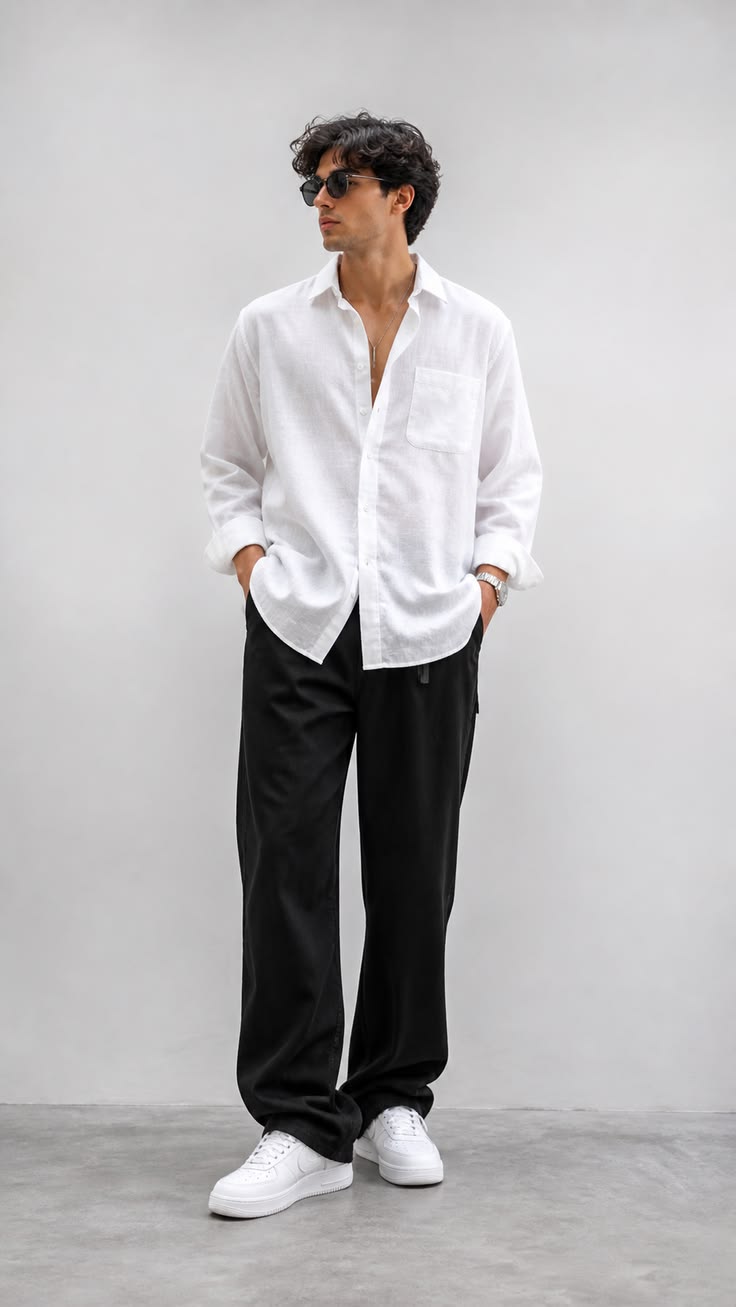 Premium Men's Breathable Linen  white Shirt