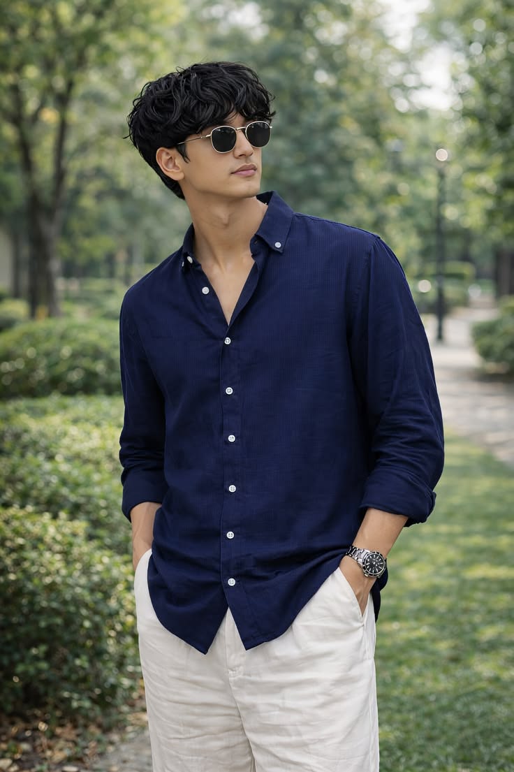 Premium Crushed Linen Navy blue Shirt