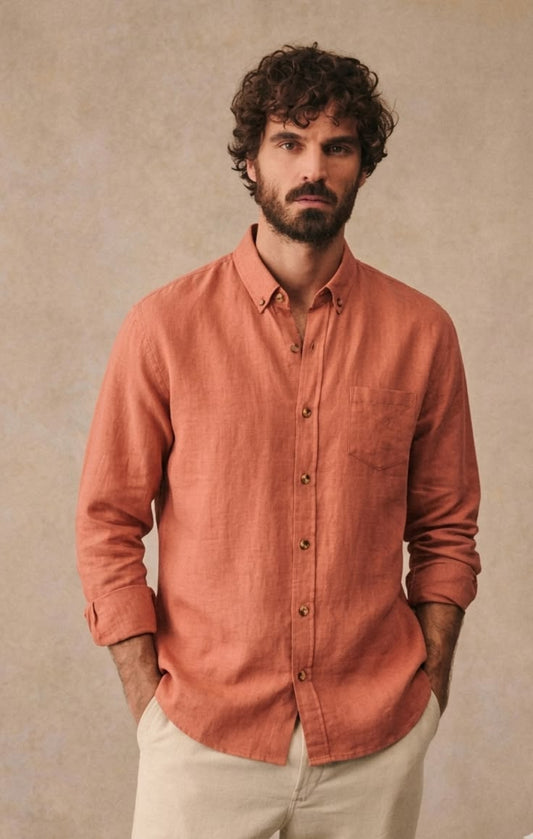 Premium Crushed  Linen Shirt Terracotta